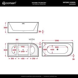 Wanna narożna INTERO V230 lewa – 150, 160, 170 cm | Corsan