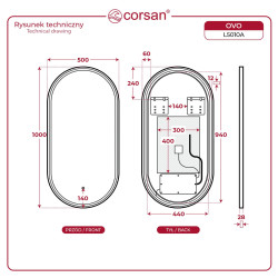 OVO Lustro ze zmienną barwą LED 50x100 cm - Corsan.pl