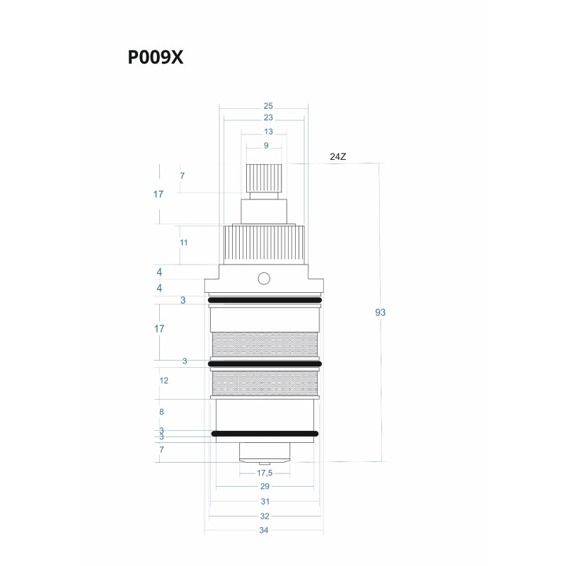 Głowiczka termostatyczna P009X 93 mm – wieloklin śr. 9 (24 zęby)