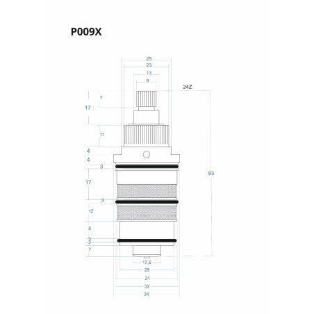 Głowiczka termostatyczna P009X 93 mm – wieloklin śr. 9 (24 zęby)