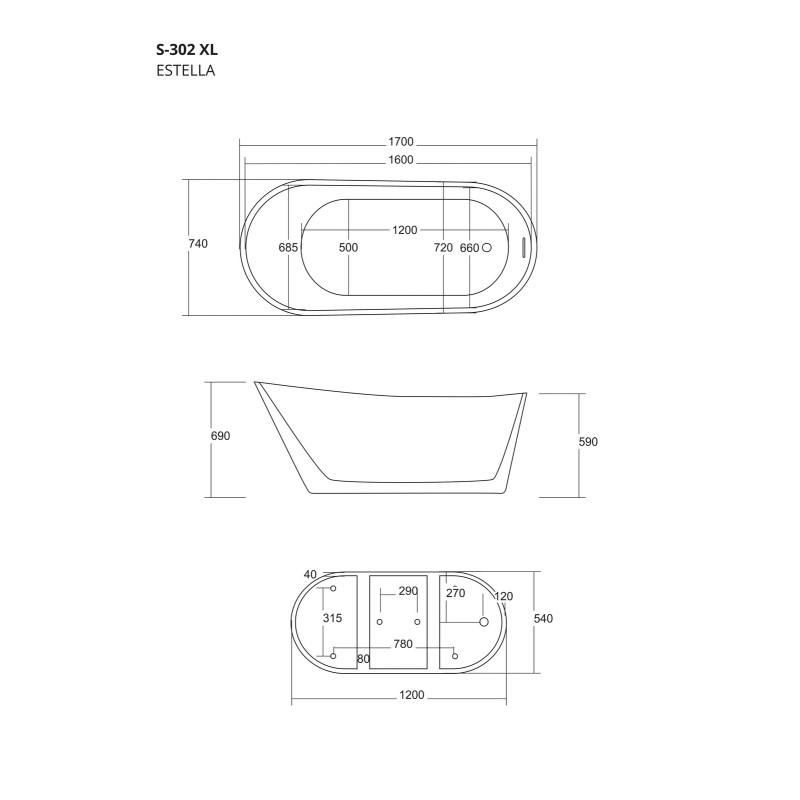 Wanna wolnostojąca Corsan ESTELLA E302 - 160cm i 170cm