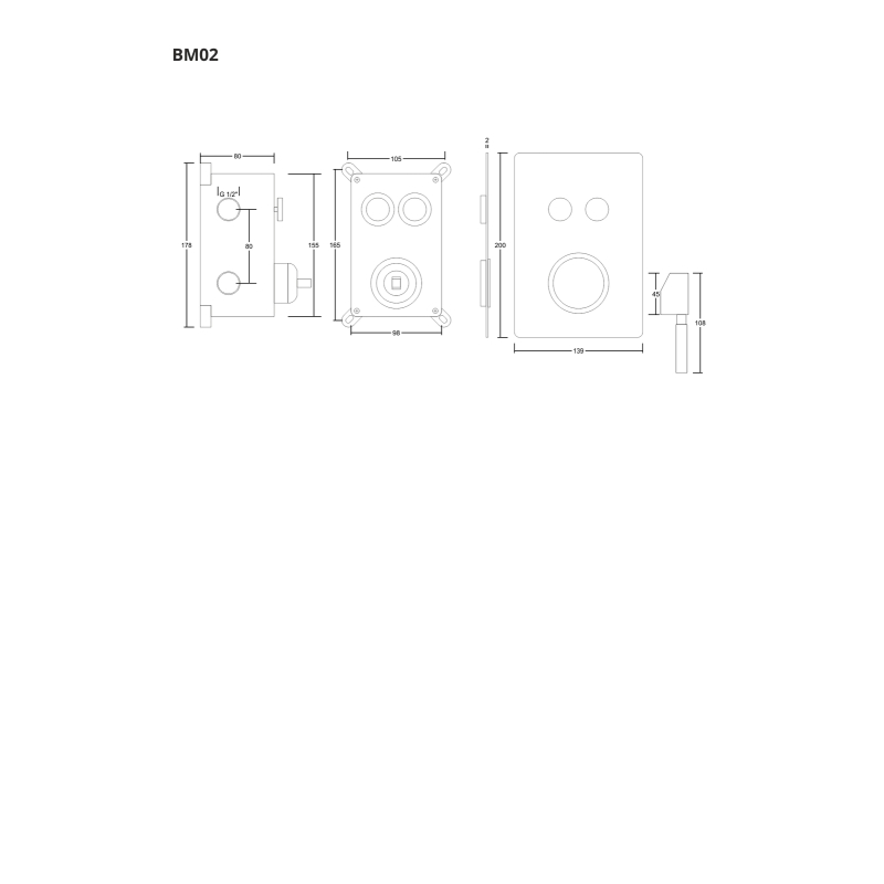 Bateria podtynkowa Corsan BM02CH BOX z przyciskami, chrom
