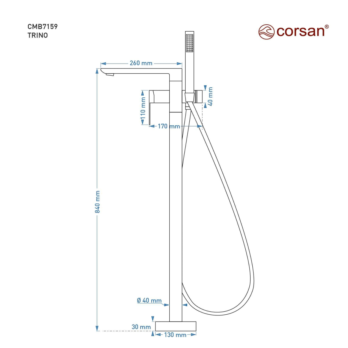 Bateria wannowa wolnostojąca Corsan TRINO CMB7159CH