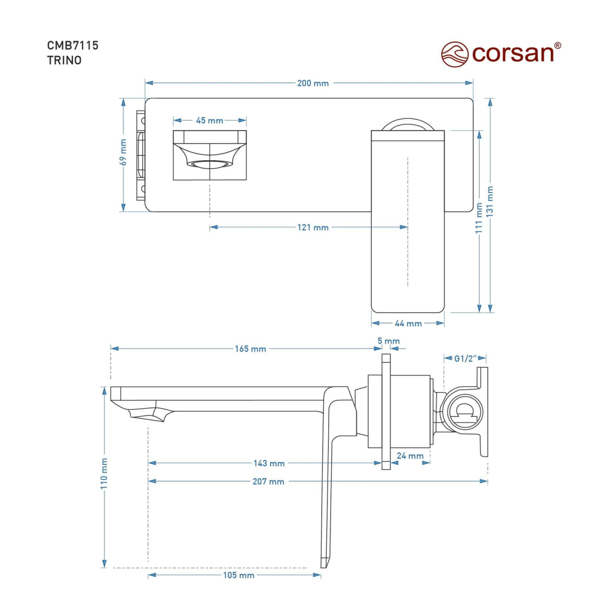 Bateria umywalkowa podtynkowa Corsan Trino CMB7115CH chrom