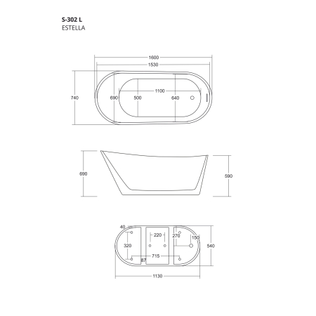 Wanna wolnostojąca Corsan ESTELLA E302 - 160cm i 170cm