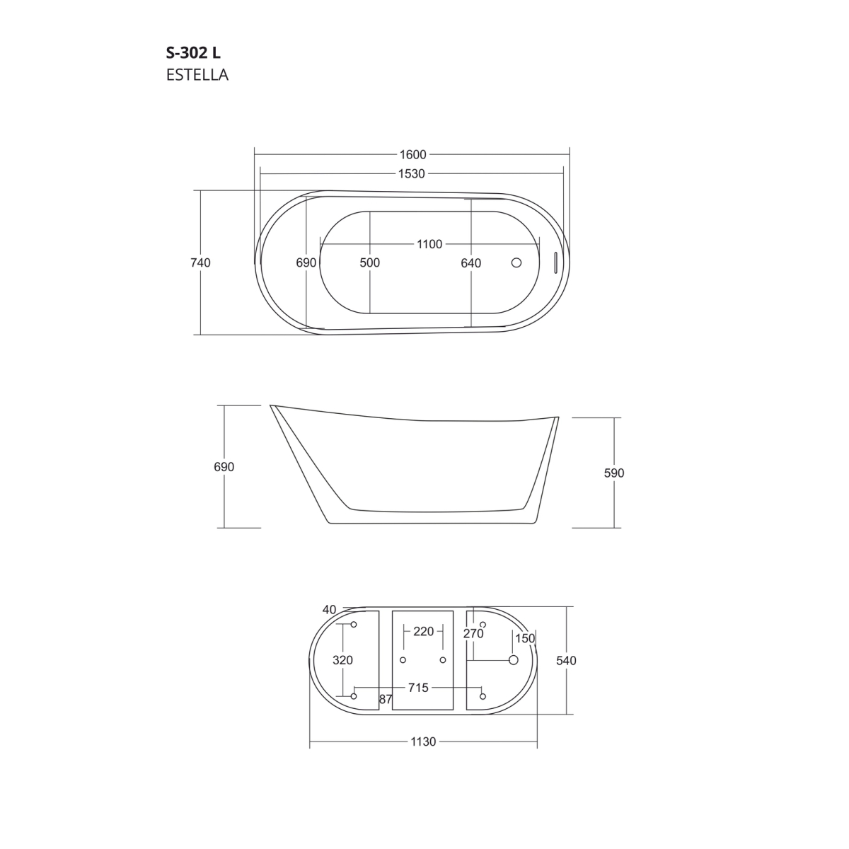 Wanna wolnostojąca Corsan ESTELLA E302 - 160cm i 170cm