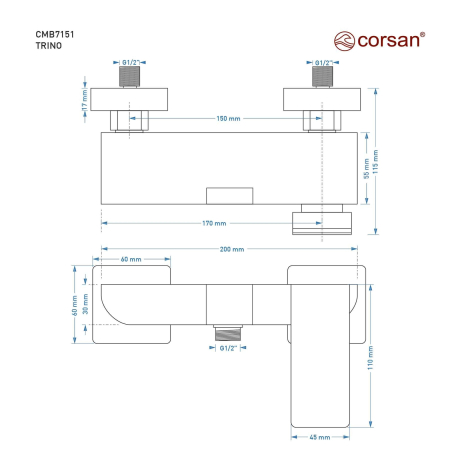 Bateria prysznicowa TRINO CMB7151CH chrom | Corsan