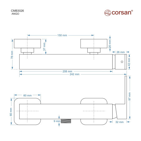 Bateria prysznicowa Corsan Ango CMB3026 | czarna, chrom, gunmetal