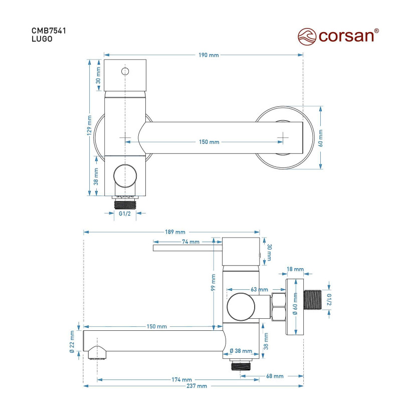 Nástěnná vanová baterie LUGO CMB7541