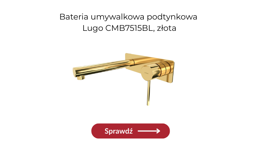 złota bateria umywalkowa montowana do ściany 