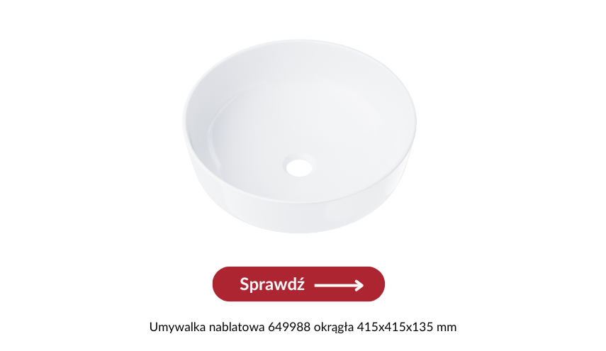 okrągła umywalka nablatowa w kolorze białabym
