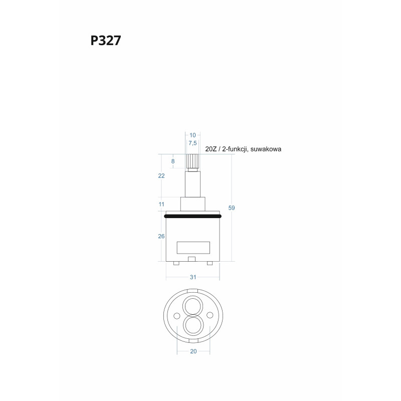 Zweifunktions‑Schiebekartusche 59 mm – Corsan P327