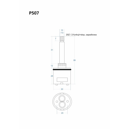 Zweifunktions‑Kartusche + Stop für Unterputzarmatur 89 mm P507