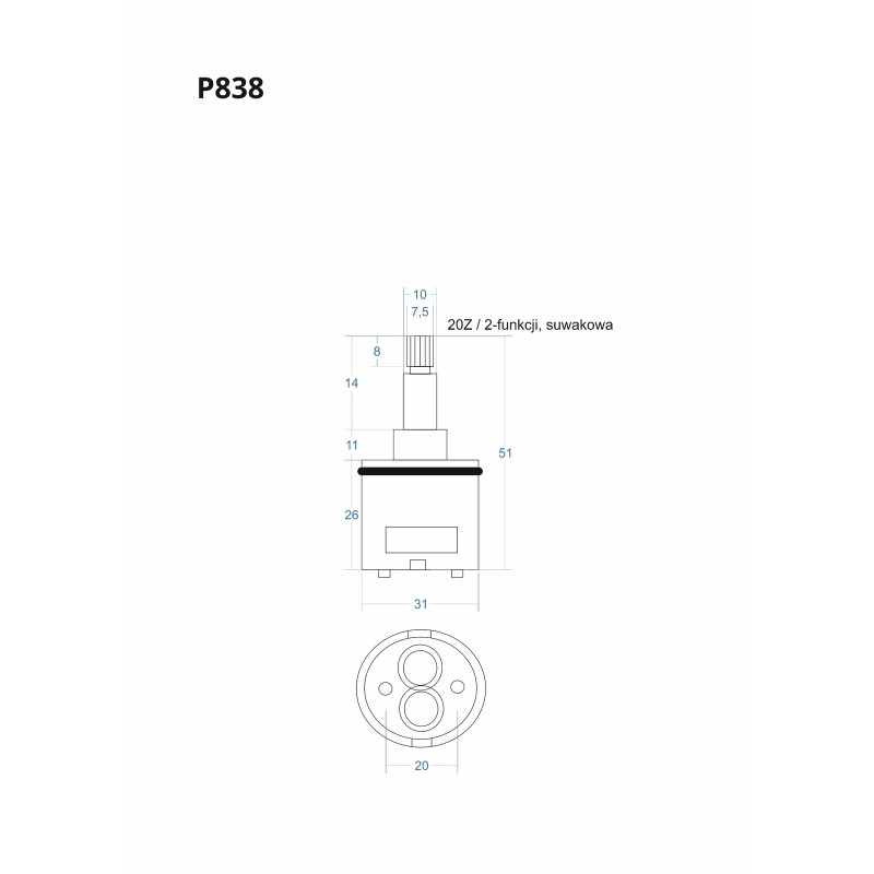 Zweifunktions‑Schiebekartusche 51 mm P838