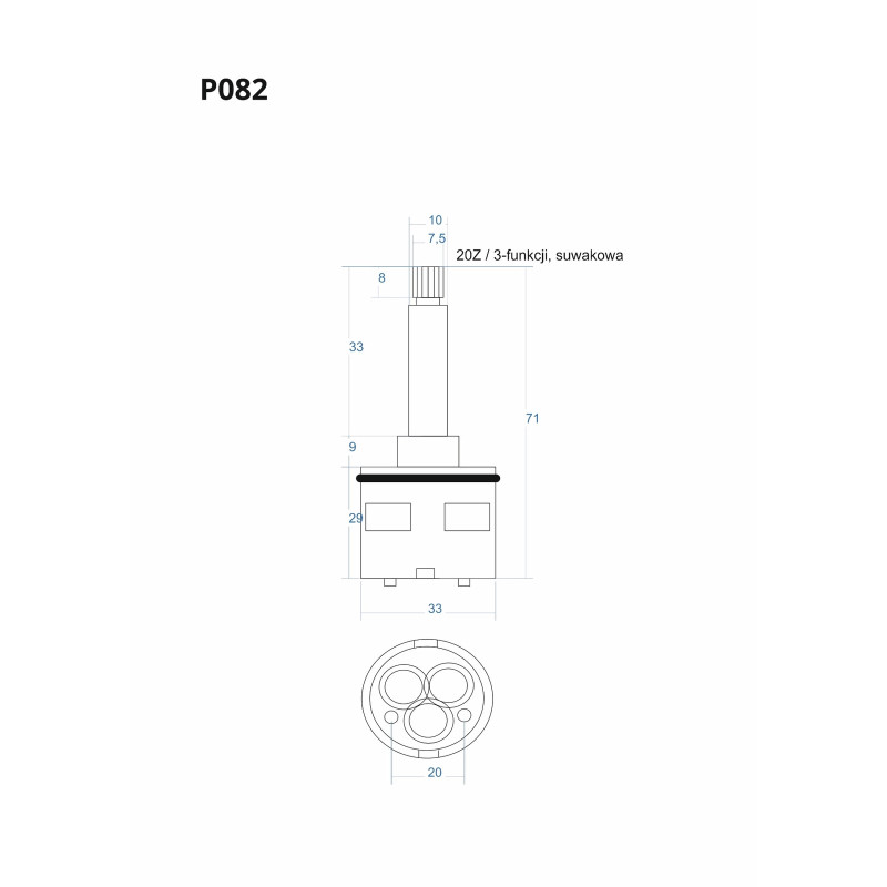 Dreifunktions‑Schiebekartusche 71 mm P082