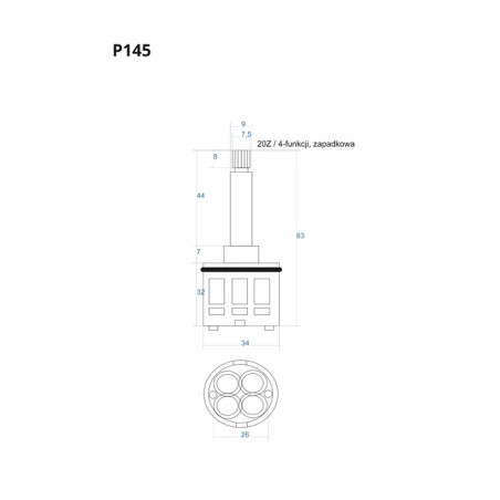 Vierfunktions‑Rastkartusche 83 mm P145