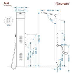 Duschpaneel DUO LED, Aluminium