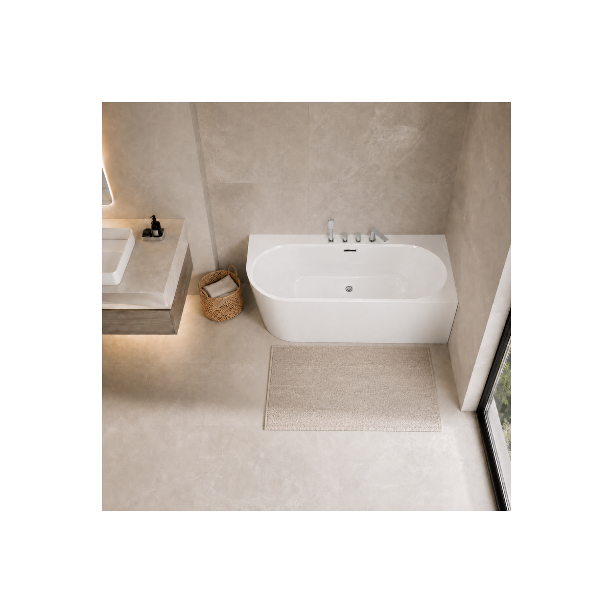 Eckbadewanne INTERO E240 mit breitem Rand, rechts