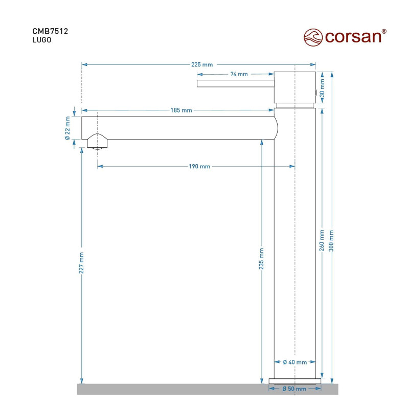 LUGO CMB7512 Tall Basin Mixer Tap