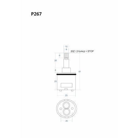 P267 2‑Function Mixer Cartridge + STOP 61 mm – Corsan
