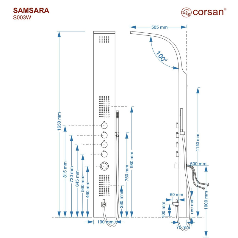 SAMSARA Steel Shower Panel