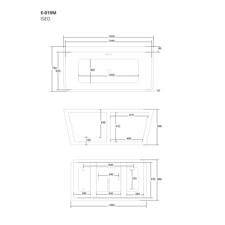 ISEO E019 Freestanding Back‑to‑Wall Bathtub with Wide Rim