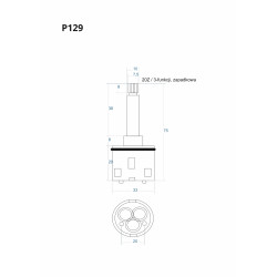 P129 3‑Function Ratchet Cartridge for Concealed Mixer 75 mm