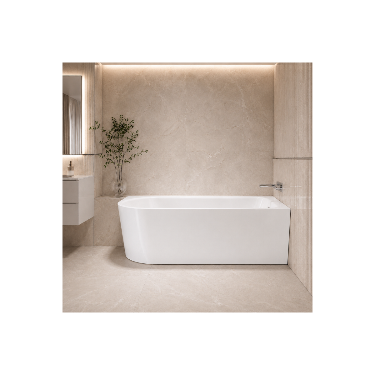 INVELIA V220 Right Corner Bathtub for Installation with Shower Screen