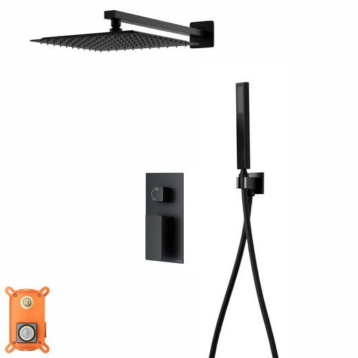 Corsan ANGO black shower set with a 25 cm rain shower, concealed tap and shower