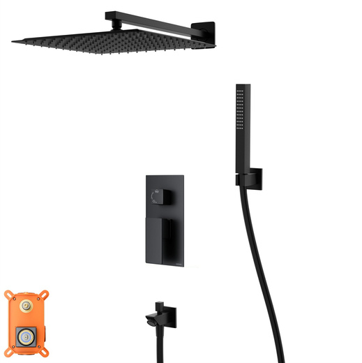 Corsan ANGO black shower set with a 30 cm rain shower, faucet, handset and spout