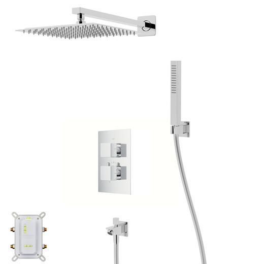 Corsan ANGO chrome shower set with a 25 cm rain shower, a thermostatic tap, a handset and a spout