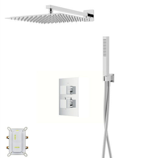 Corsan ANGO chrome shower set with a 30 cm rain shower, a thermostatic tap and a handset