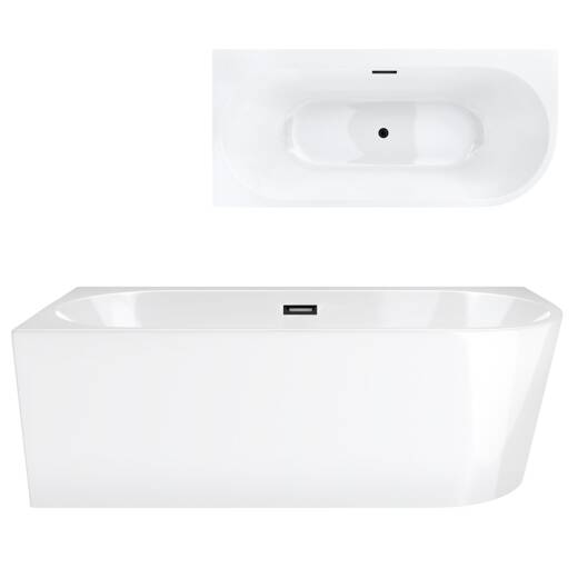 Corsan INTERO freestanding corner bathtub 160 x 74 with a wide edge Left-hand installation click-clack plug Black