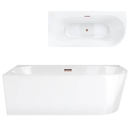 Corsan INTERO freestanding corner bathtub 160 x 74 with a wide edge Left-hand installation click-clack plug Copper / Rose Gold