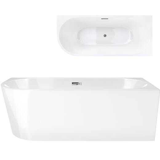 Corsan INTERO freestanding corner bathtub 170 x 73 Right-hand installation click-clack plug Chrome