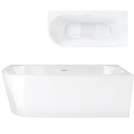 Corsan INTERO freestanding corner bathtub 170 x 80 with a wide edge Right-hand installation click-clack plug White