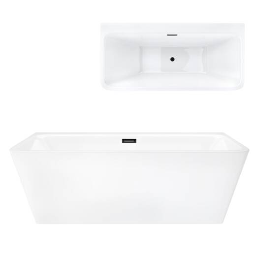 Corsan ISEO wall-mounted freestanding bathtub 160 x 74 cm with wide edge click-clack plug Graphite / GunMetal