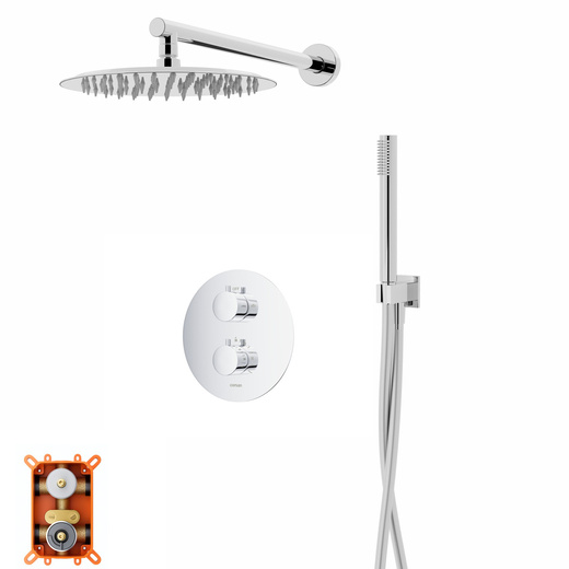 Corsan LUGO chrome shower set with a 25 cm rain shower, a thermostatic tap and a shower