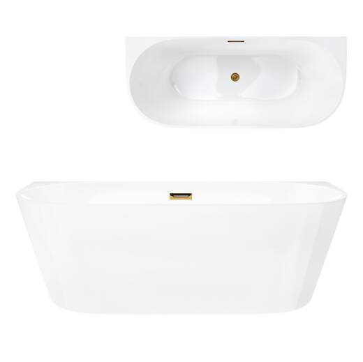 Corsan MONO wall-mounted freestanding bathtub 150 x 74 cm click-clack plug Gold