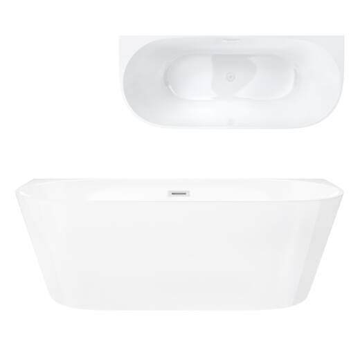 Corsan MONO wall-mounted freestanding bathtub 150 x 74 cm click-clack plug White