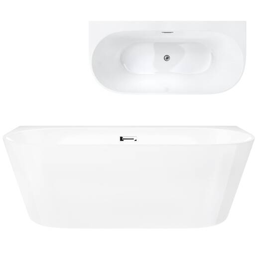 Corsan MONO wall-mounted freestanding bathtub 170 x 80 cm with wide edge click-clack plug Chrome