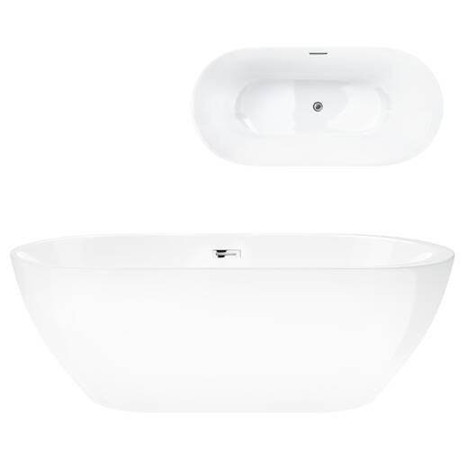 Corsan RENO freestanding bathtub 160 x 74 cm with side shelf click-clack plug Chrome