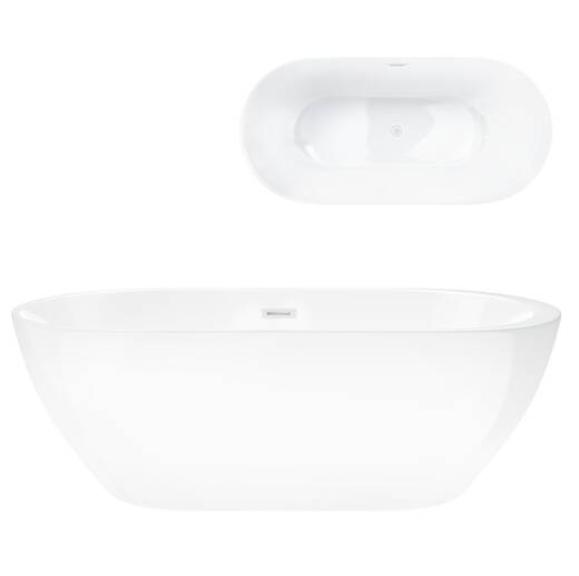 Corsan RENO freestanding bathtub 160 x 74 cm with side shelf click-clack plug White