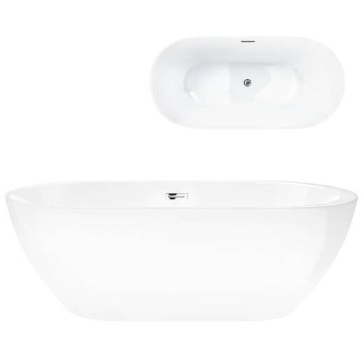 Corsan RENO freestanding bathtub 170 x 80 cm with side shelf click-clack plug Chrome