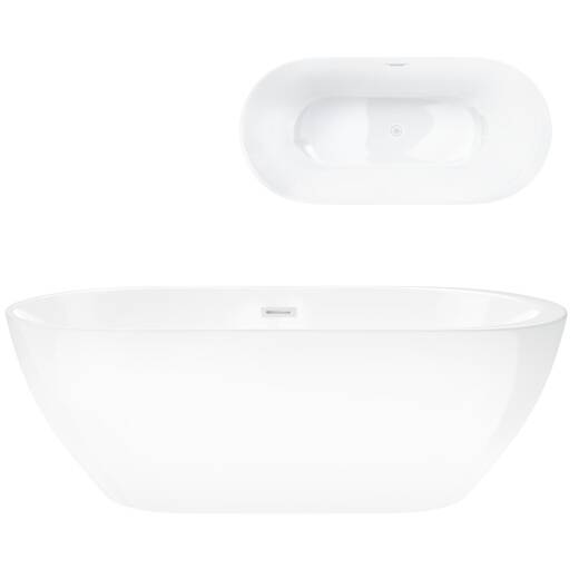 Corsan RENO freestanding bathtub 170 x 80 cm with side shelf click-clack plug White