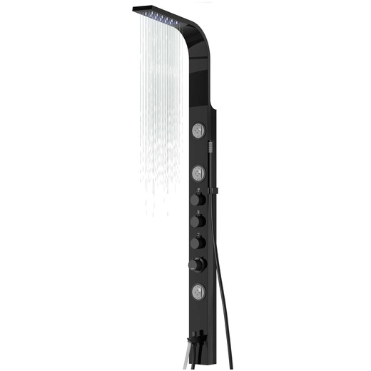 Corsan SNAKE Shower Panel Mixer Black Steel Rainshower LED Spout