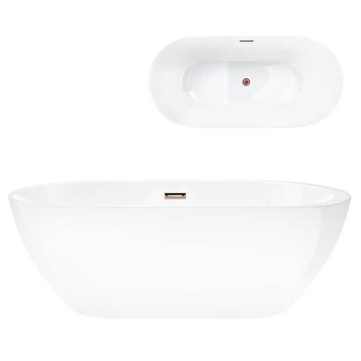 Freestanding bathtub Corsan RENO 160 x 74 cm with side shelf Click plug Copper / Rose Gold