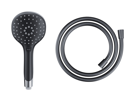 Shower handset Corsan CMP002BL black with CMW250 PVC black shower hose