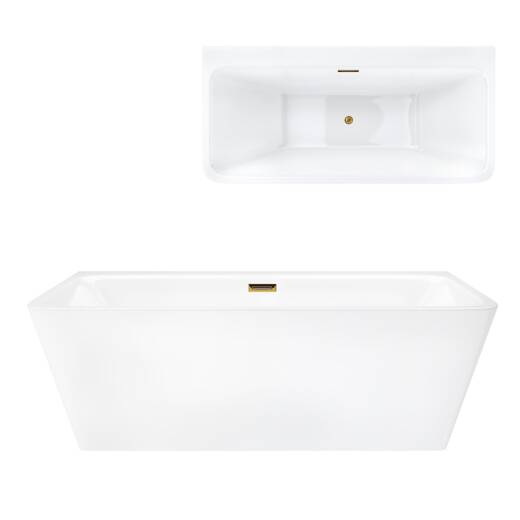 Wall-mounted freestanding bathtub Corsan ISEO 150 x 75 cm with wide edge Click-clack Gold