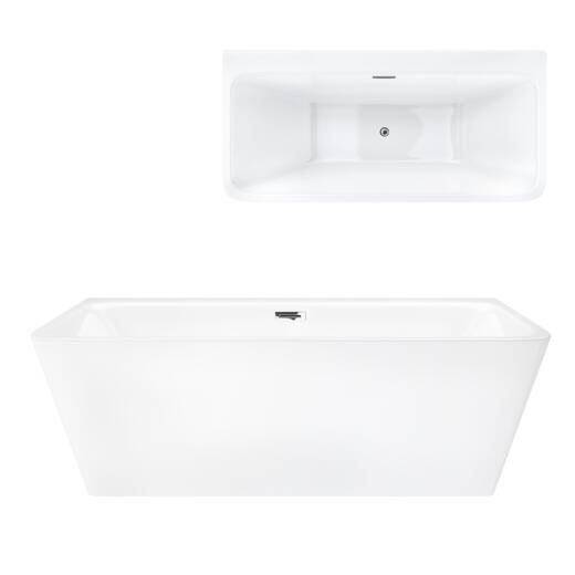 Corsan ISEO Wand-Freistehende Badewanne 150 x 75 cm mit breitem Rand Klick-Klack-Stöpsel Chrom